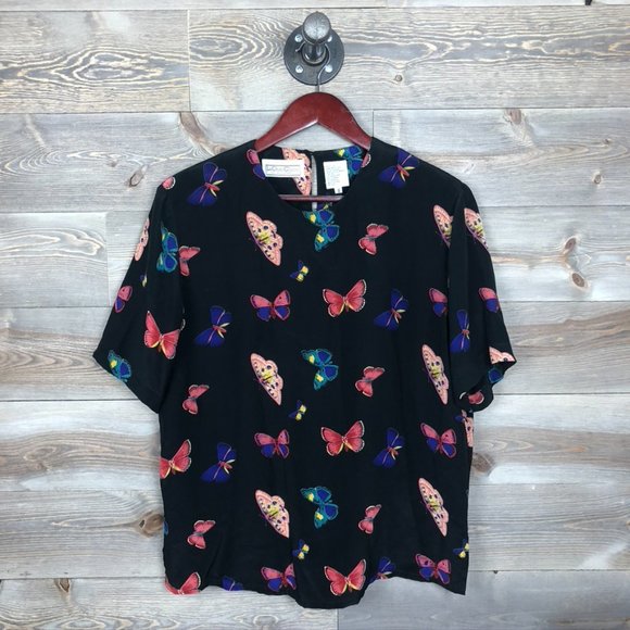 Vintage Tops - Vintage 100% Silk Butterfly Blouse